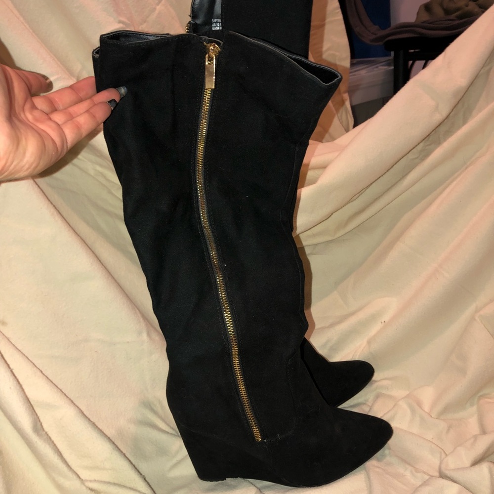 Lightly worn Black suede knee high boots